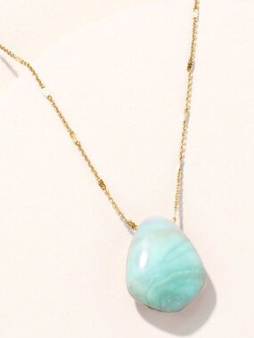 Stella & Dot Ulani Double Take Long Pendant Necklace - Shiny Gold & Aqua